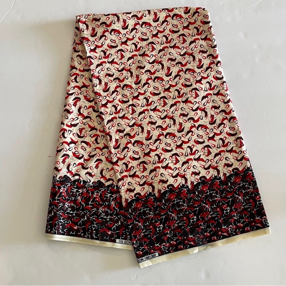Red and Black Multicolor Poly Print Patterned Fabric